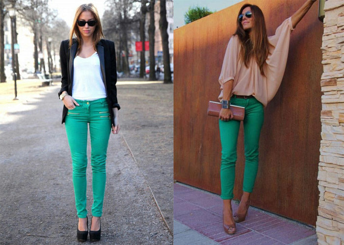 Популярные модели зеленых джинсов, с чем их носить