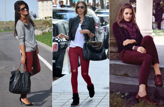 С чем носить бордовые джинсы, советы стилистов